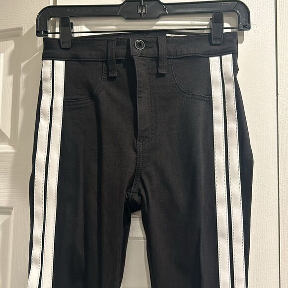 Rag & Bone Black Skinny Jeans w White Faux Leather Stripes on side, Size 24 - Picture 2 of 12